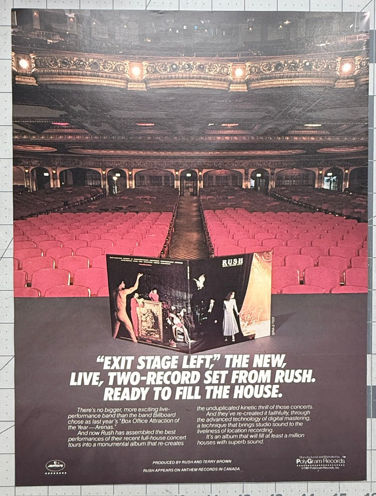 Rush - Exit Stage Left - 1981 Original Industry Album Release Ad