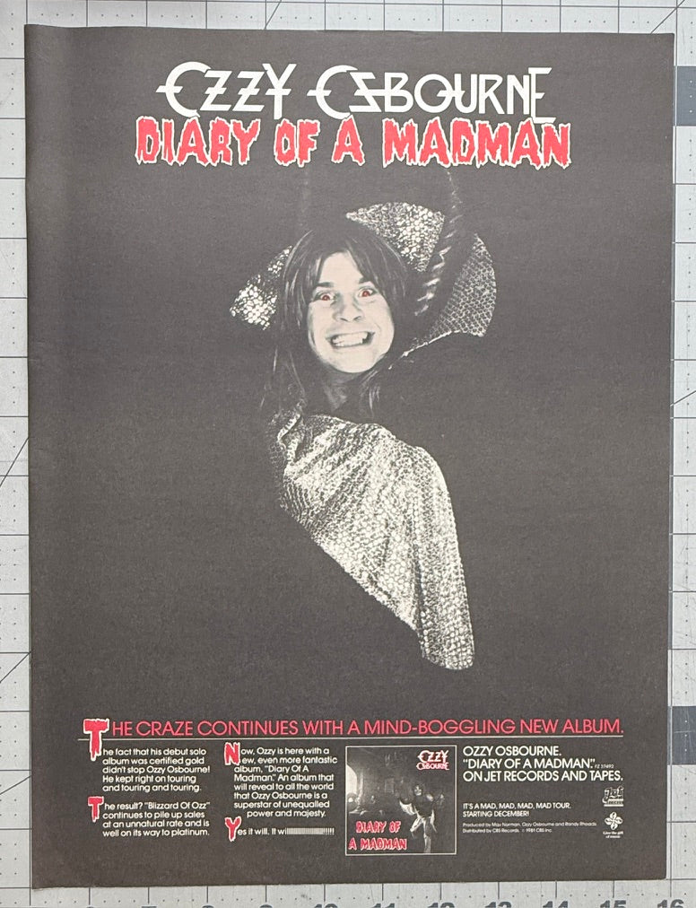 Ozzy Osbourne - Diary of a Madman - 1981 Original Industry Album Release Ad