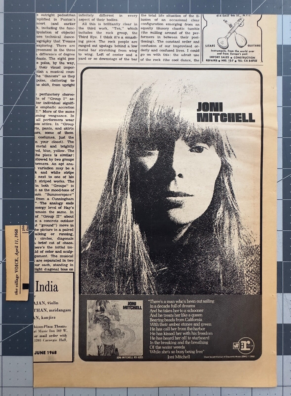 Joni Mitchell - Original Debut LP Album Song To a Seagull Release Ad -1968 April