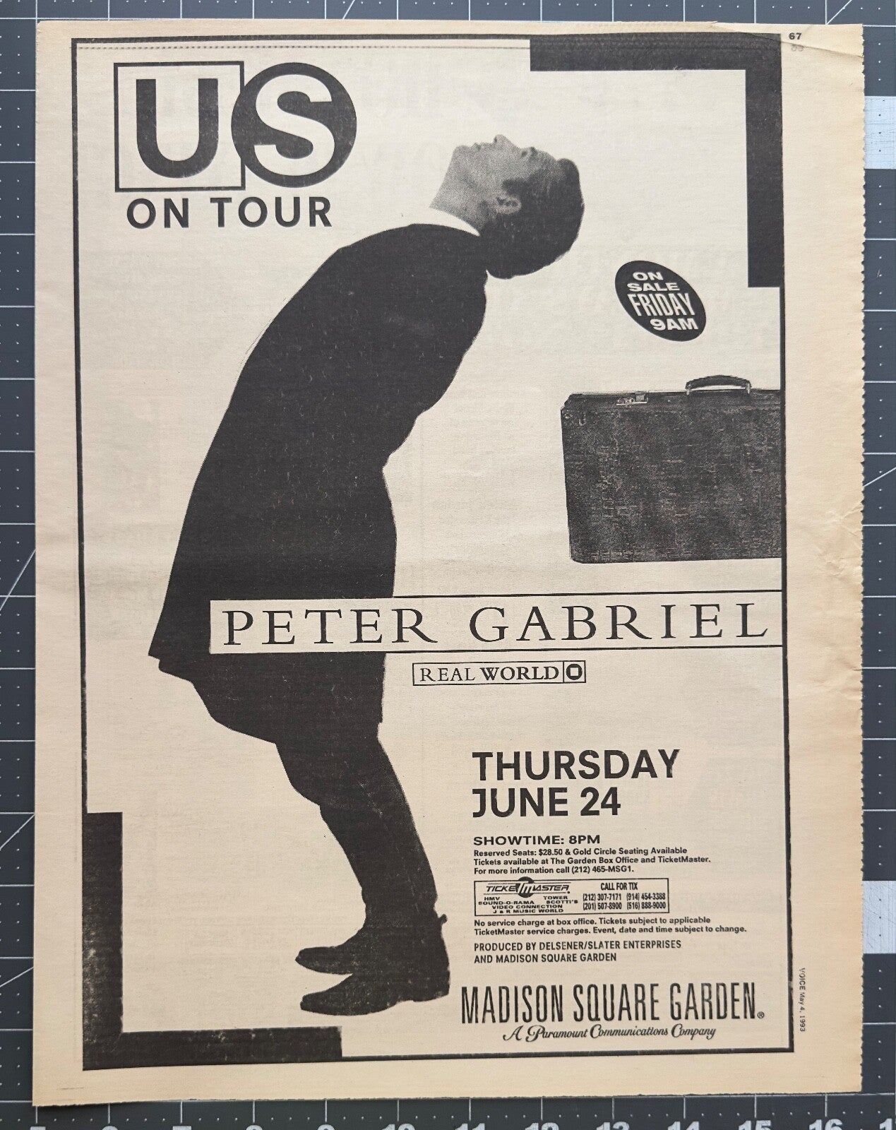 Peter Gabriel - Original Concert Ad - June 24 1993 - MSG
