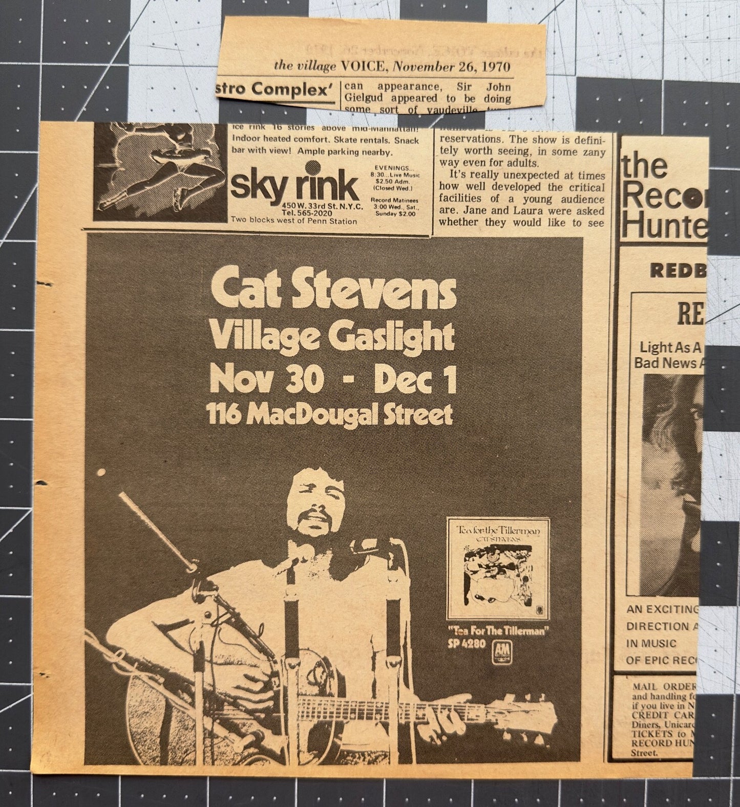 Cat Stevens - Original Concert Ad - Village Gaslight - November 1970