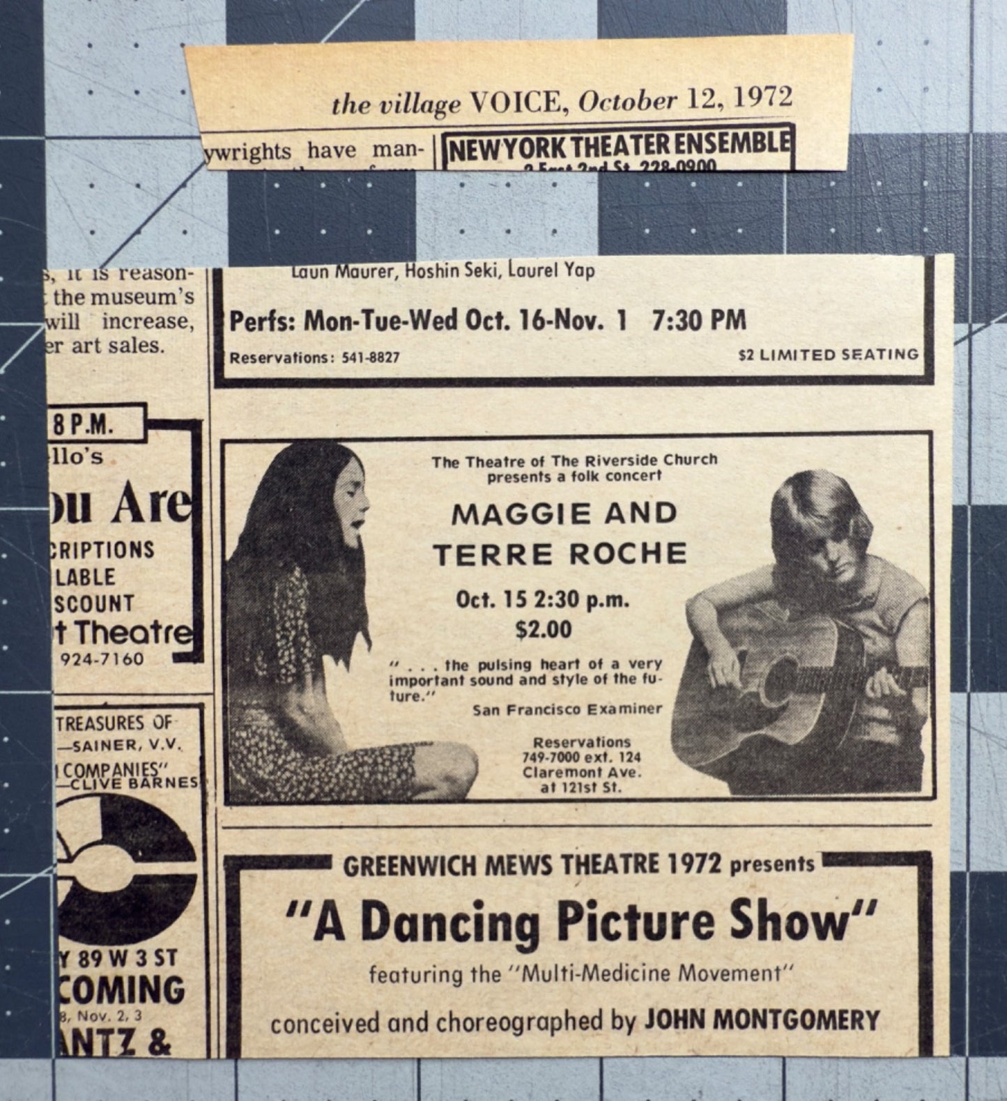 Maggie and Terre Roche - Original Concert Ad - October 15, 1972 - Riverside Church