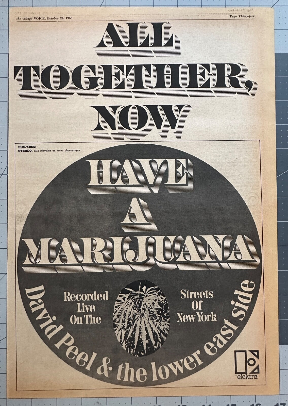 David Peel - Original LP Album Release Ad - December 1968 - "Have a Marijuana"
