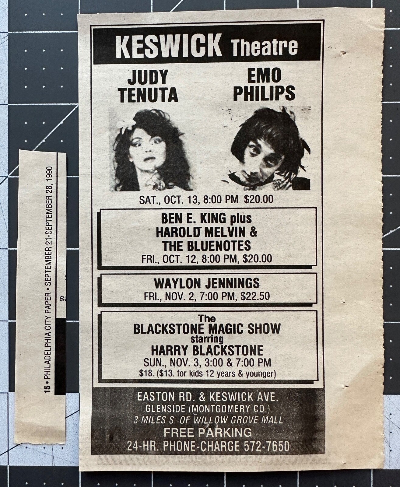 Emo Philips & Judy Tenuta - Original Concert Ad - October 1990
