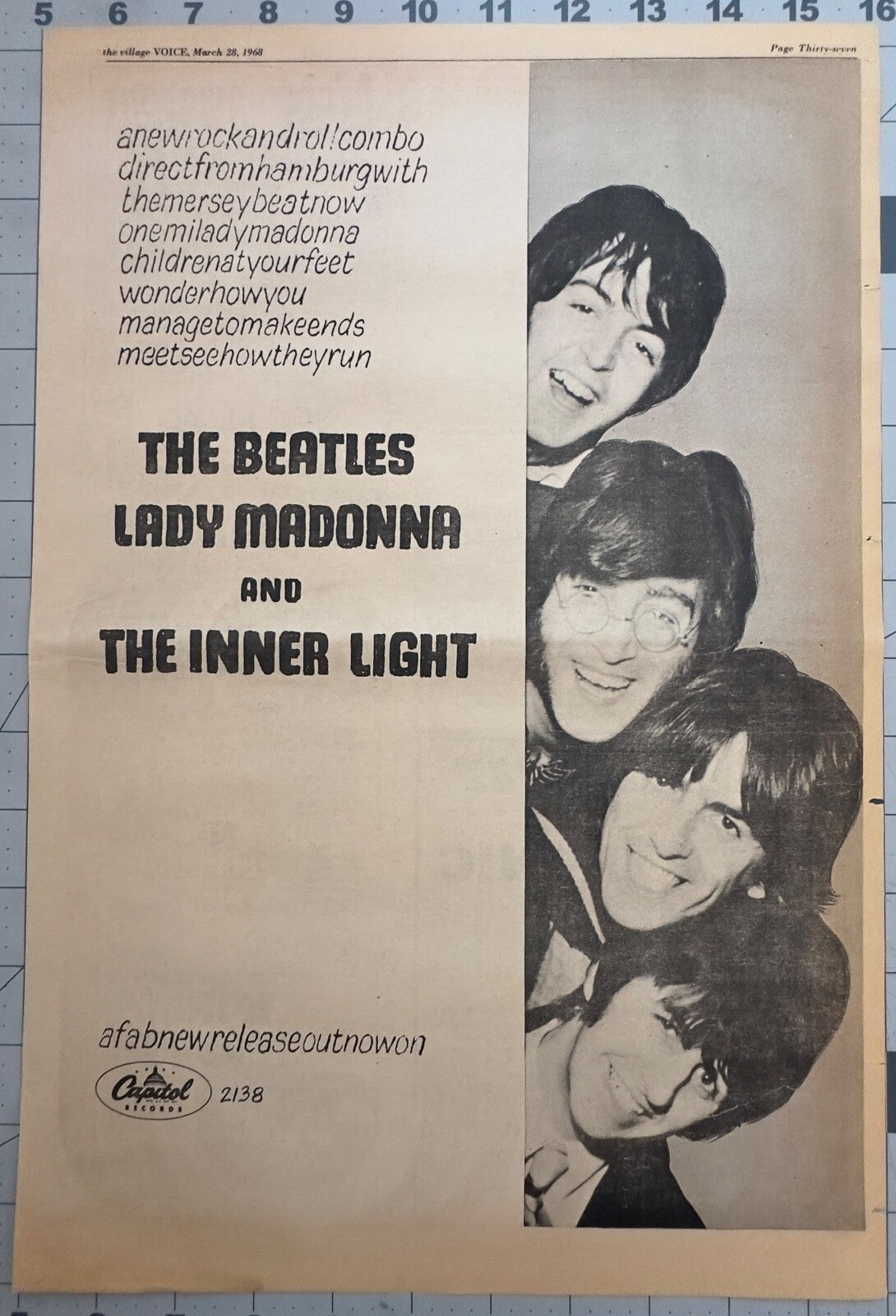 The Beatles “Lady Madonna” “The Inner Light” - ORIGINAL 45 Release Ad - 1968 March