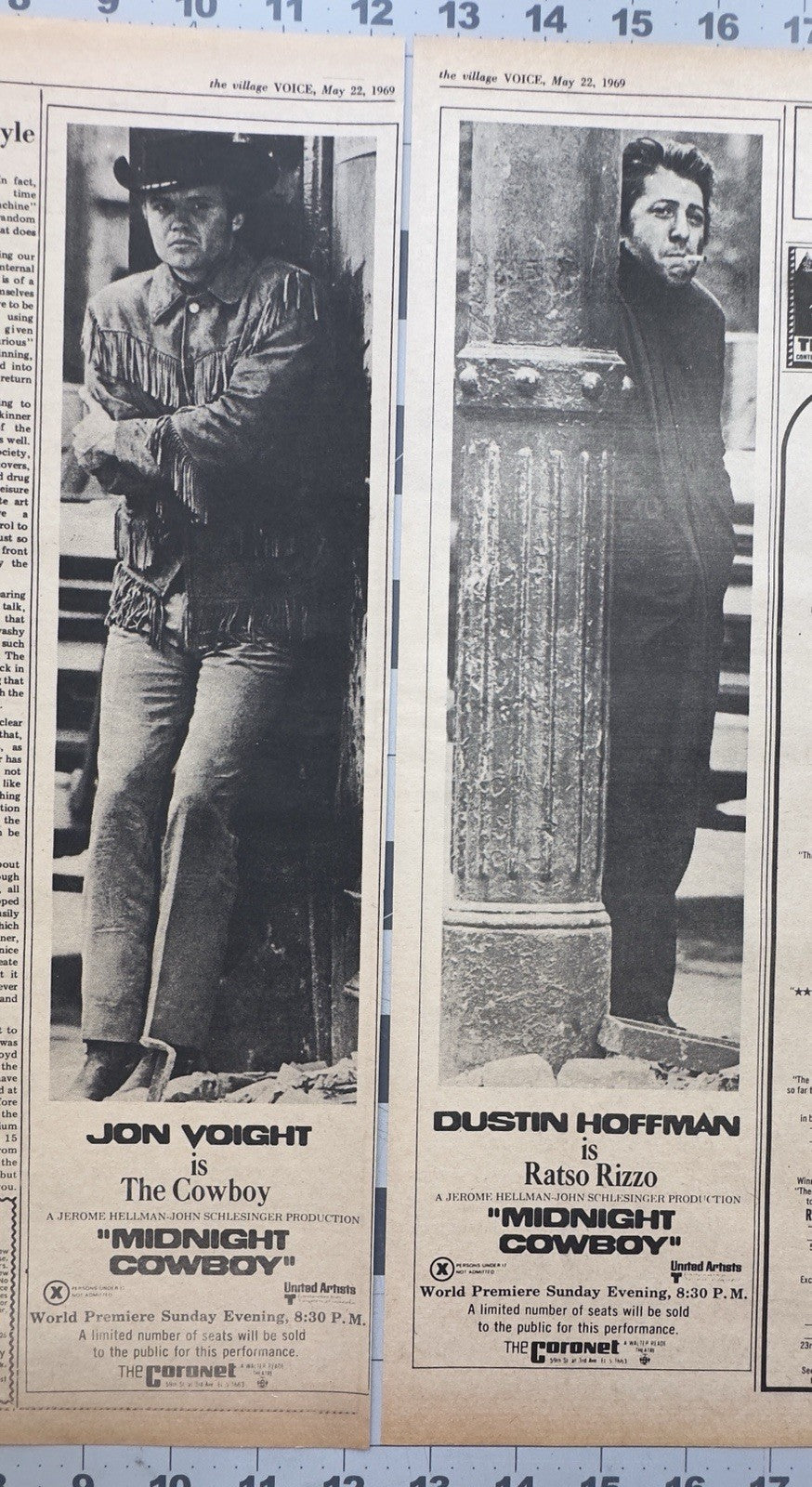Original “Midnight Cowboy” - World Premiere Movie Ad - Dustin Hoffman -May 1969