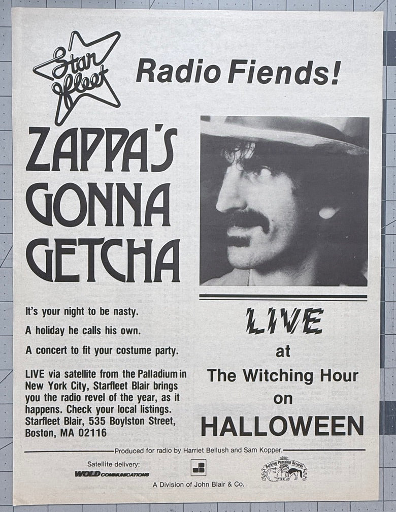 Frank Zappa - "Halloween Radio Concert" - 1981 Original Industry Ad