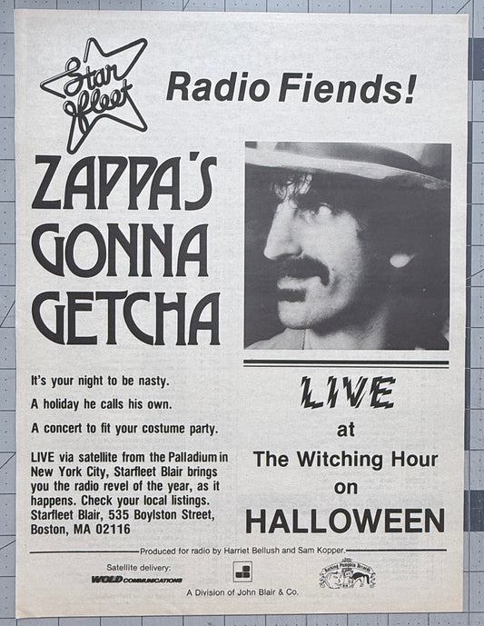 Frank Zappa - "Halloween Radio Concert" - 1981 Original Industry Ad