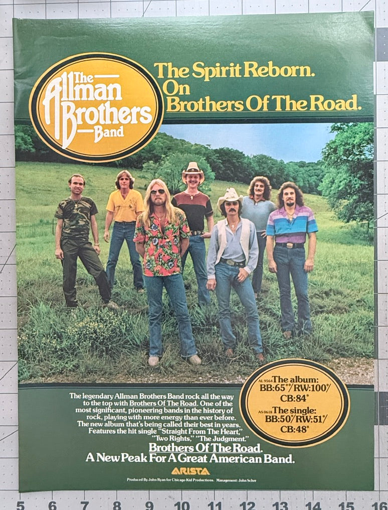 The Allman Brothers - Brothers of the Road - 1981 Original Industry Album Release Ad