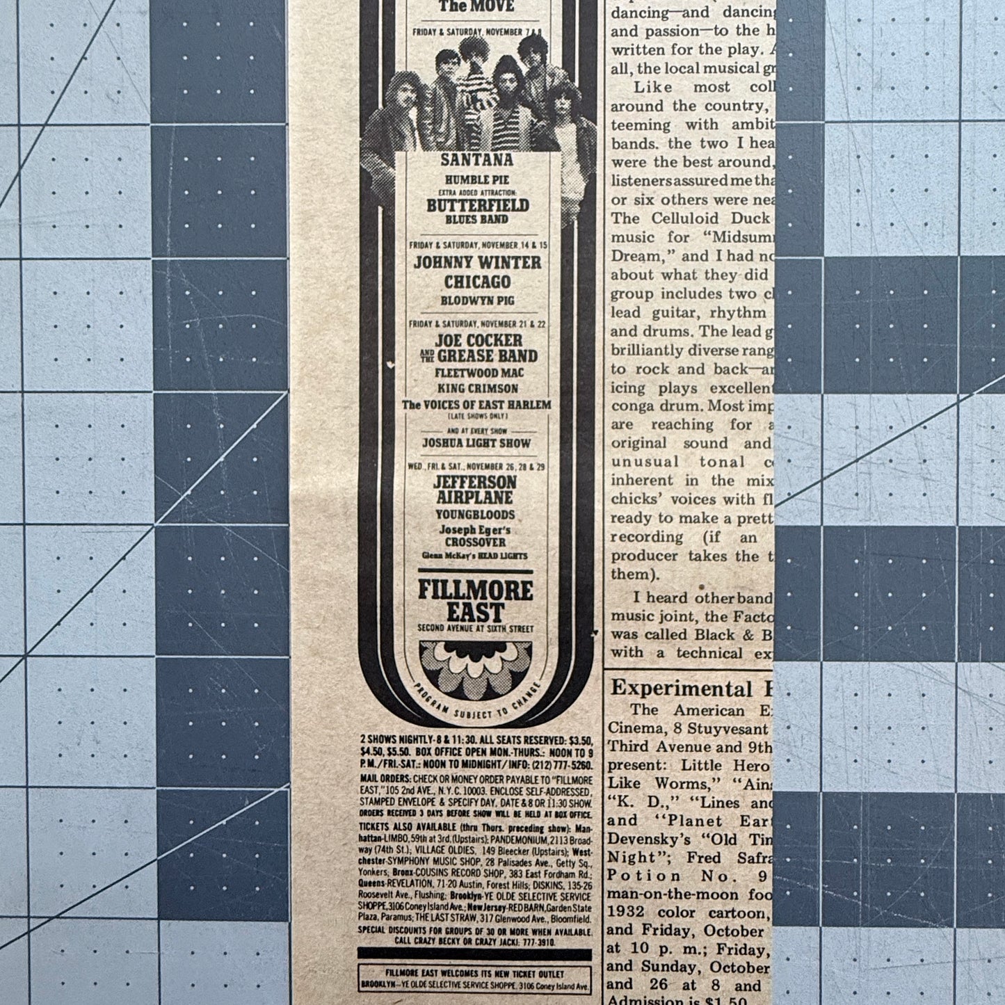 Fillmore East - Bill Graham Presents: Original Concert Ad Listing - Oct/Nov 1969