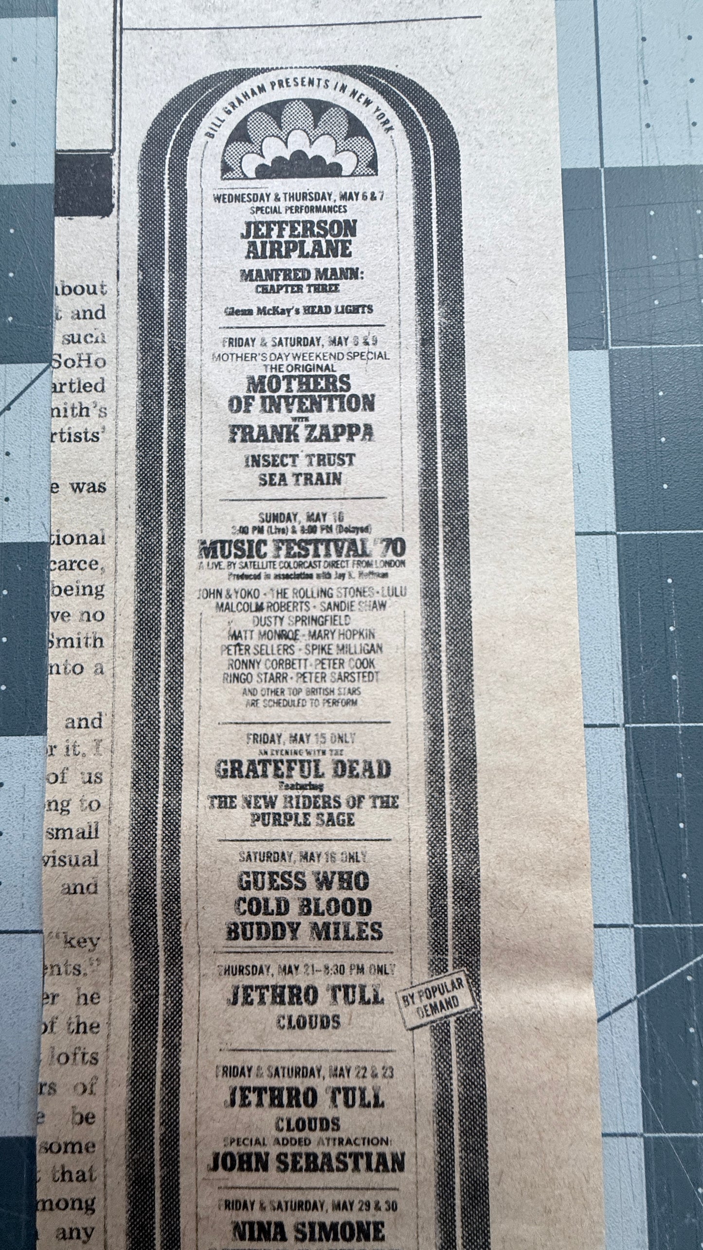 Fillmore East - Bill Graham Presents: Original Concert Ad Listing - May 1970