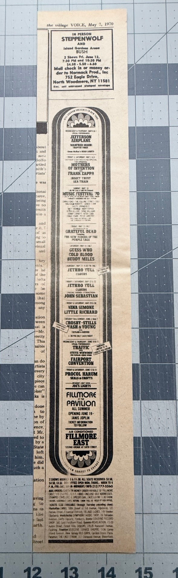 Fillmore East - Bill Graham Presents: Original Concert Ad Listing - May 1970