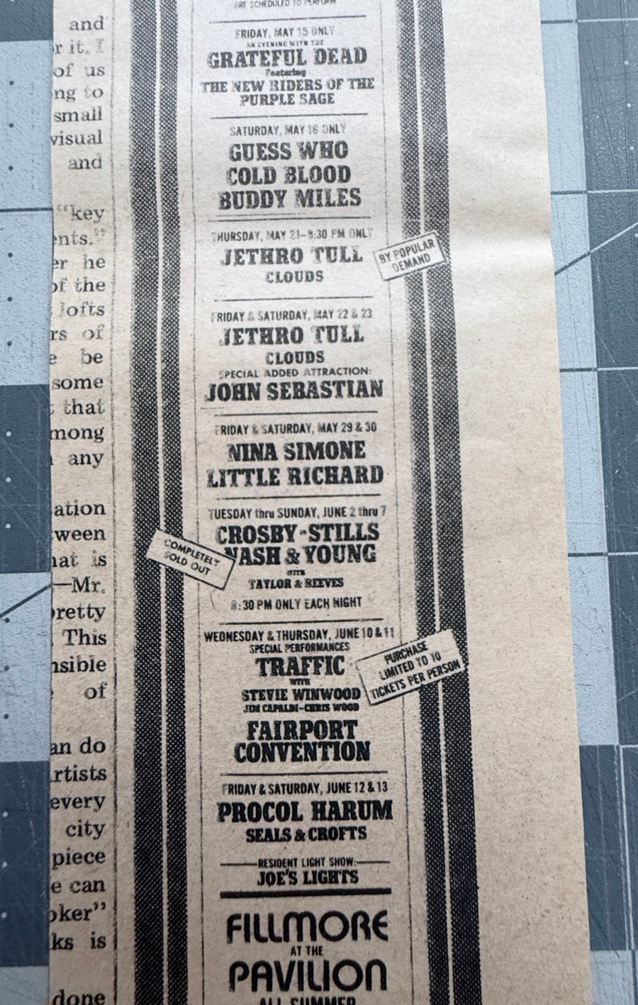 Fillmore East - Bill Graham Presents: Original Concert Ad Listing - May 1970