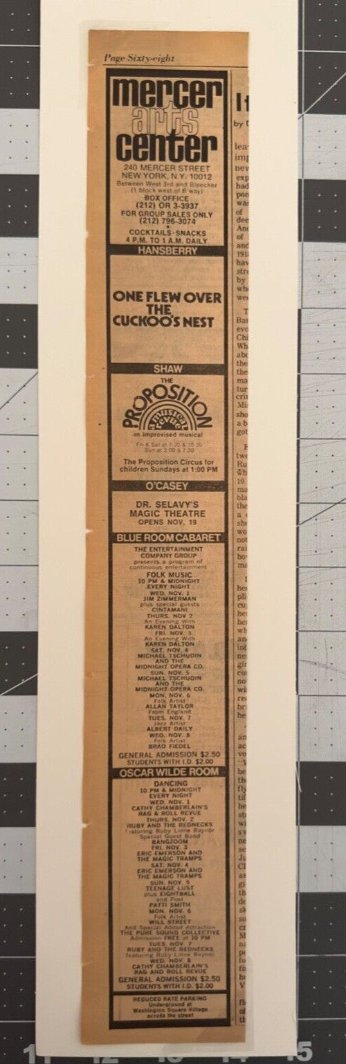 Patti Smith - Original Performance Ad - November 5, 1972
