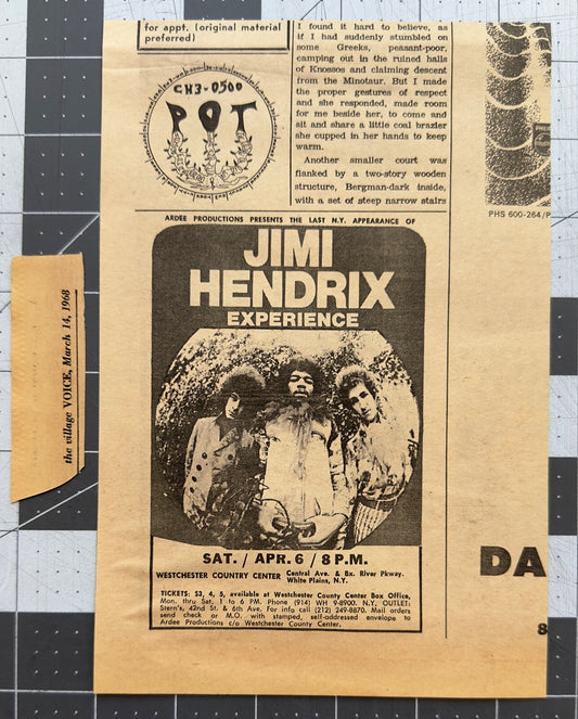 Jimi Hendrix Experience - Original Concert Ad - April 1968 - Westchester, NY