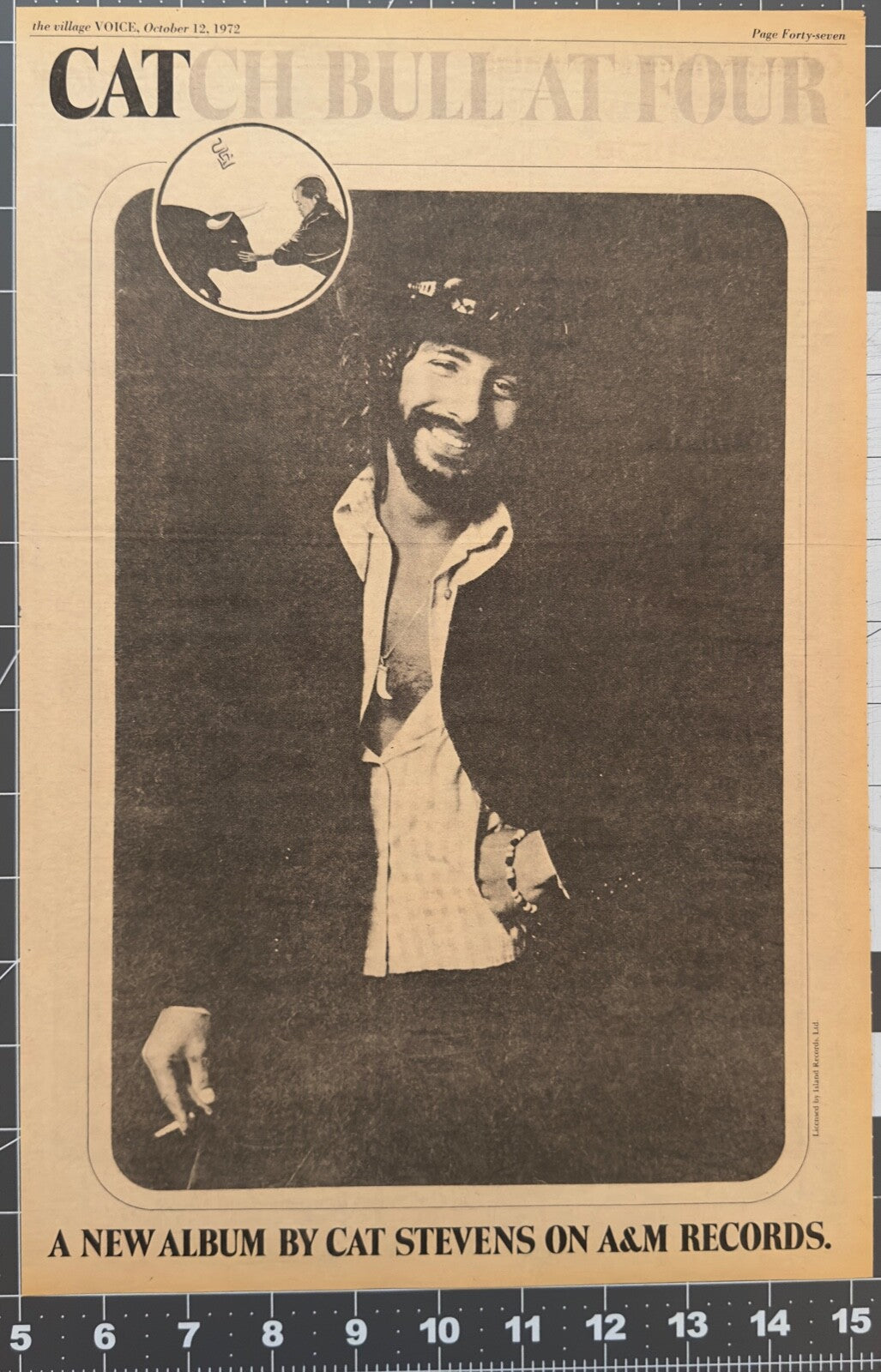 Cat Stevens - Original Album Release Ad  - October 1972 - "Catch Bull At Four"