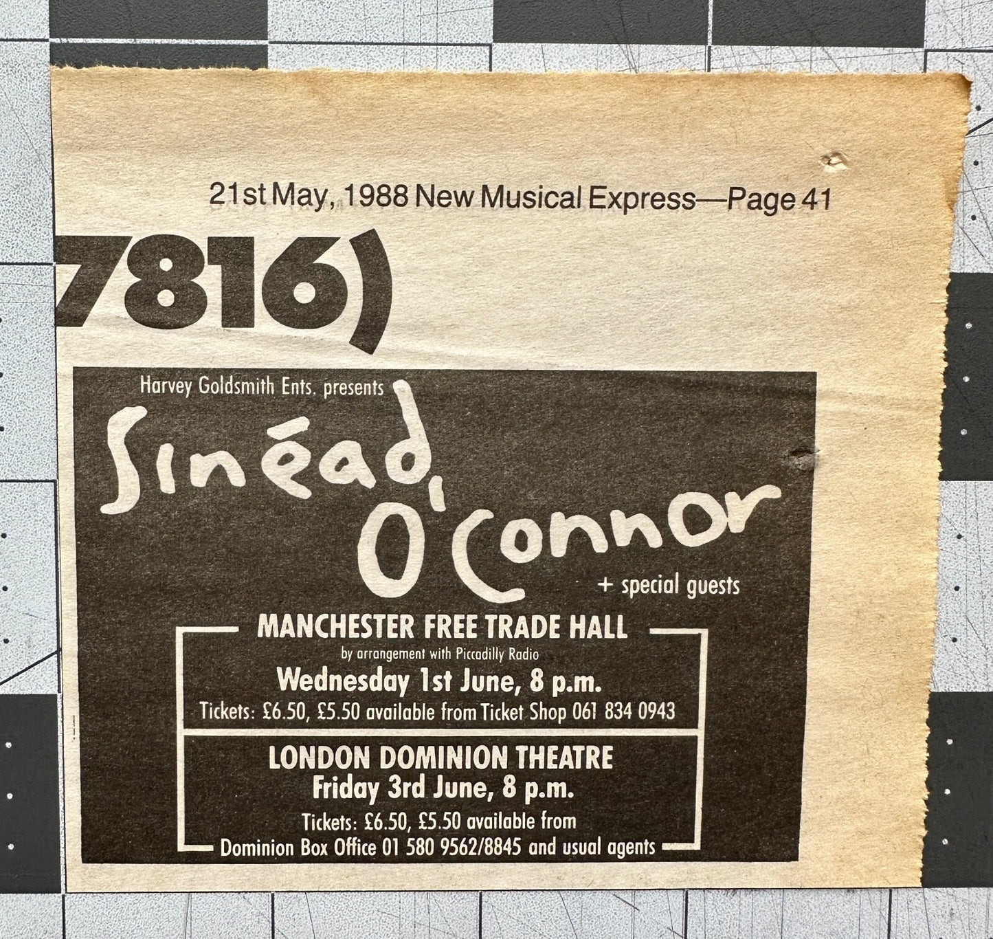 Sinéad O’Connor - Original Concert Ad - June 1988