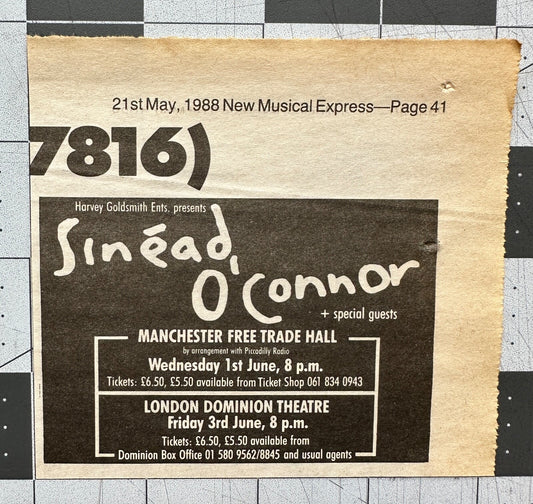 Sinéad O’Connor - Original Concert Ad - June 1988