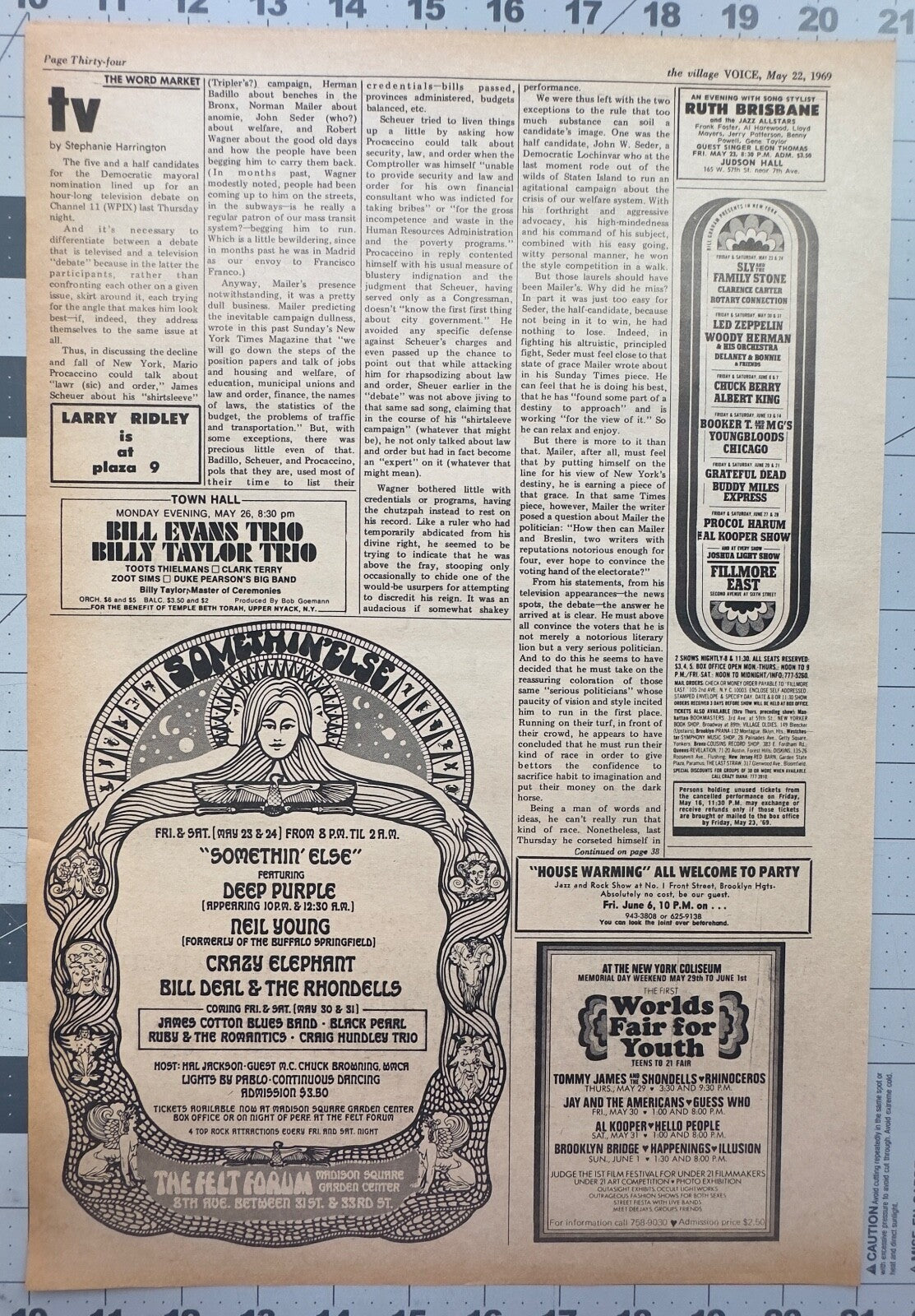 Neil Young, Led Zeppelin, Grateful Dead more - Fillmore East - Concert Listings Page - April 1969