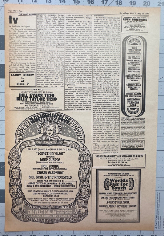 Neil Young, Led Zeppelin, Grateful Dead more - Fillmore East - Concert Listings Page - April 1969