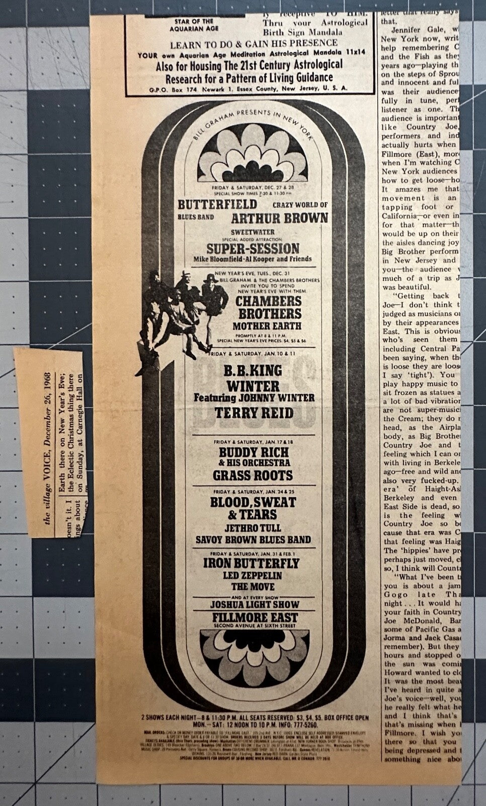 Led Zeppelin - Fillmore East Original Concert Ad - 1st NYC Shows - January 1969