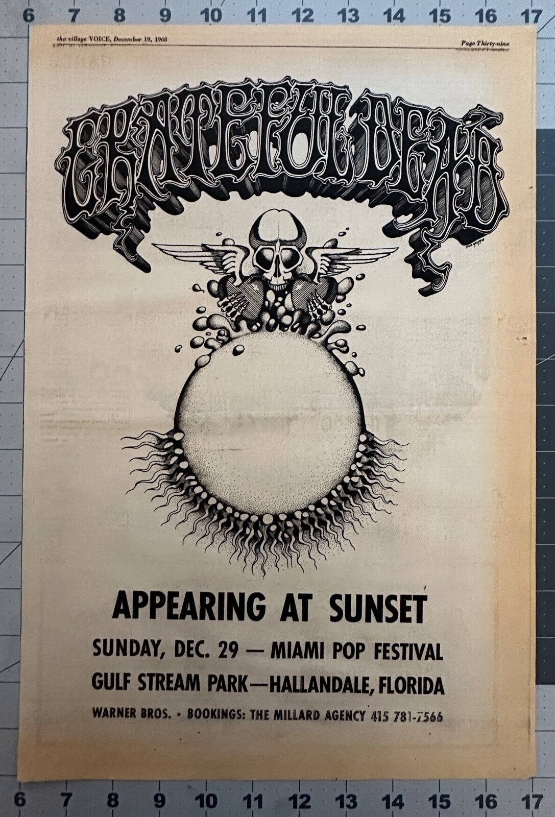 Grateful Dead - Original Concert Ad - December 1968 - Miami Pop