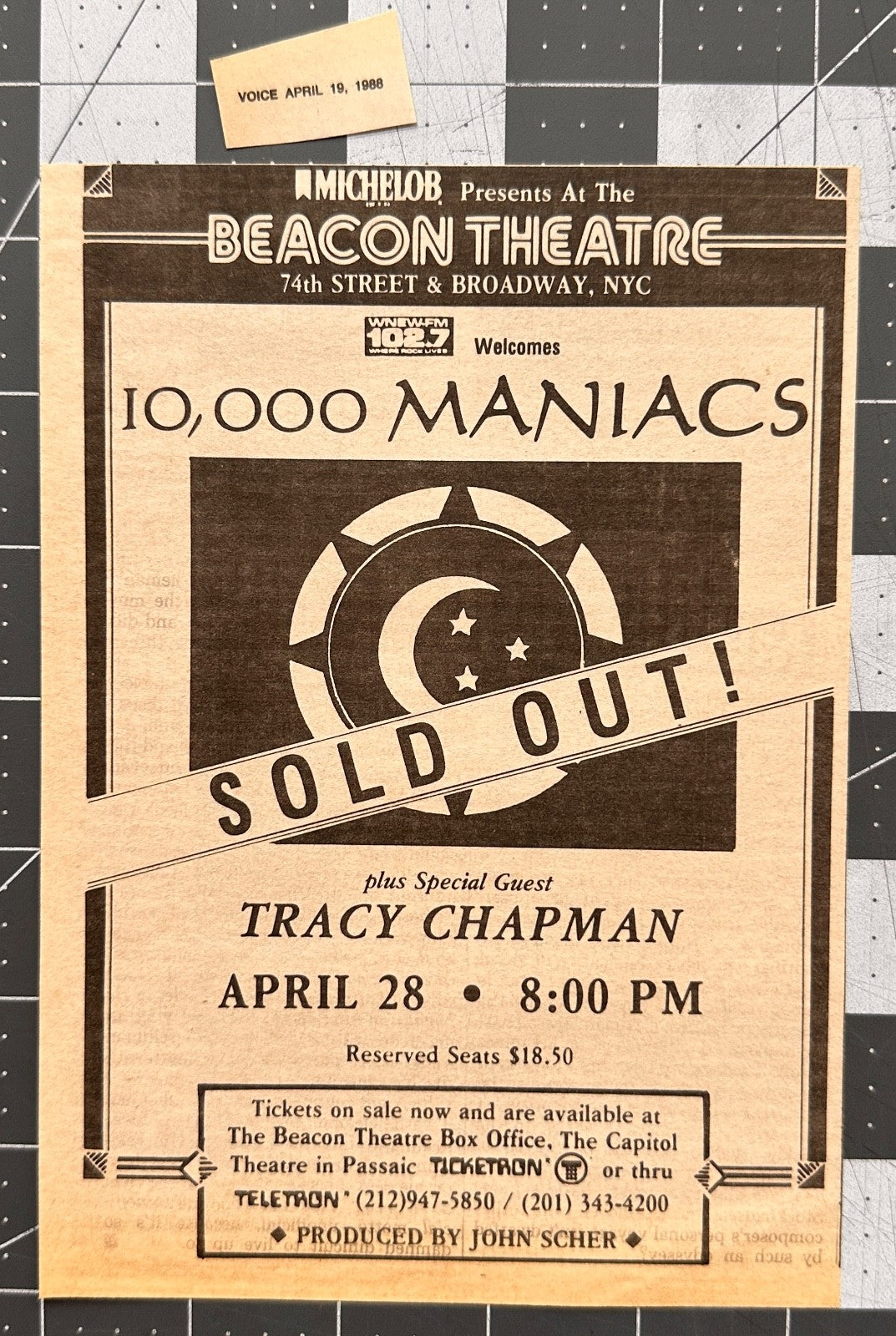10,000 Maniacs and Tracy Chapman - Original Concert Ad - April 28 1988