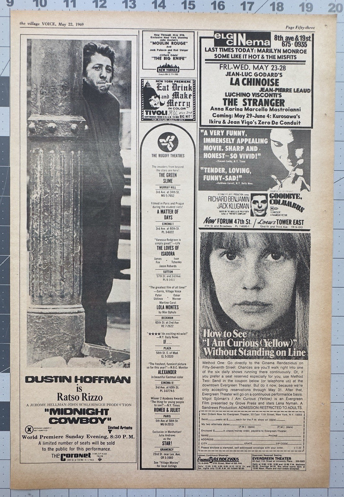 Original “Midnight Cowboy” - World Premiere Movie Ad - Dustin Hoffman -May 1969