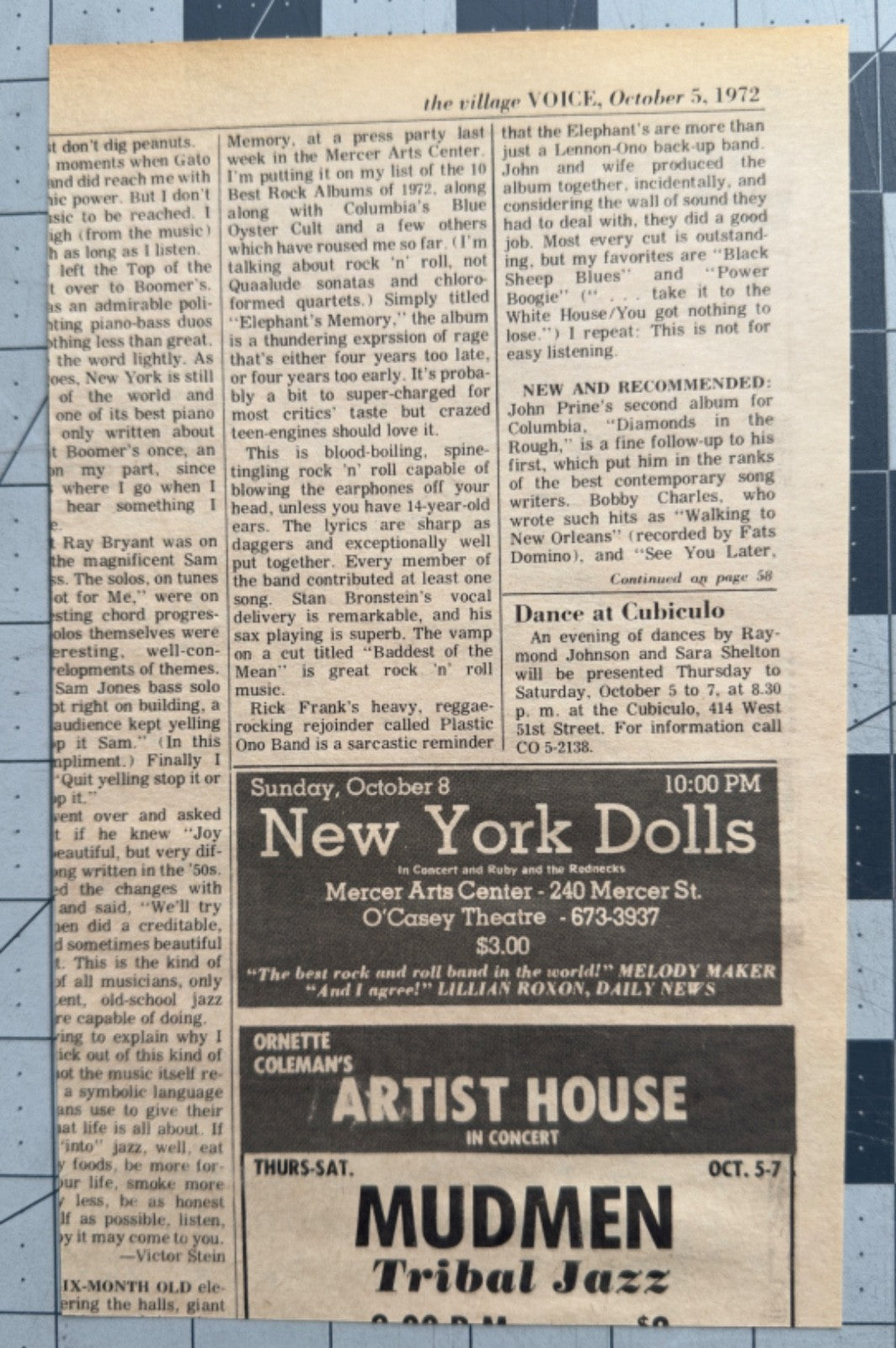 New York Dolls - Original Concert Ad - October 8, 1972 - Mercer Arts Center, NYC