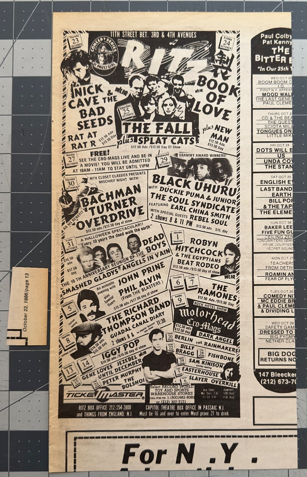 Nick Cave, John Prine, Iggy Pop, Ramones - Original Concert Ad - The Ritz 1986