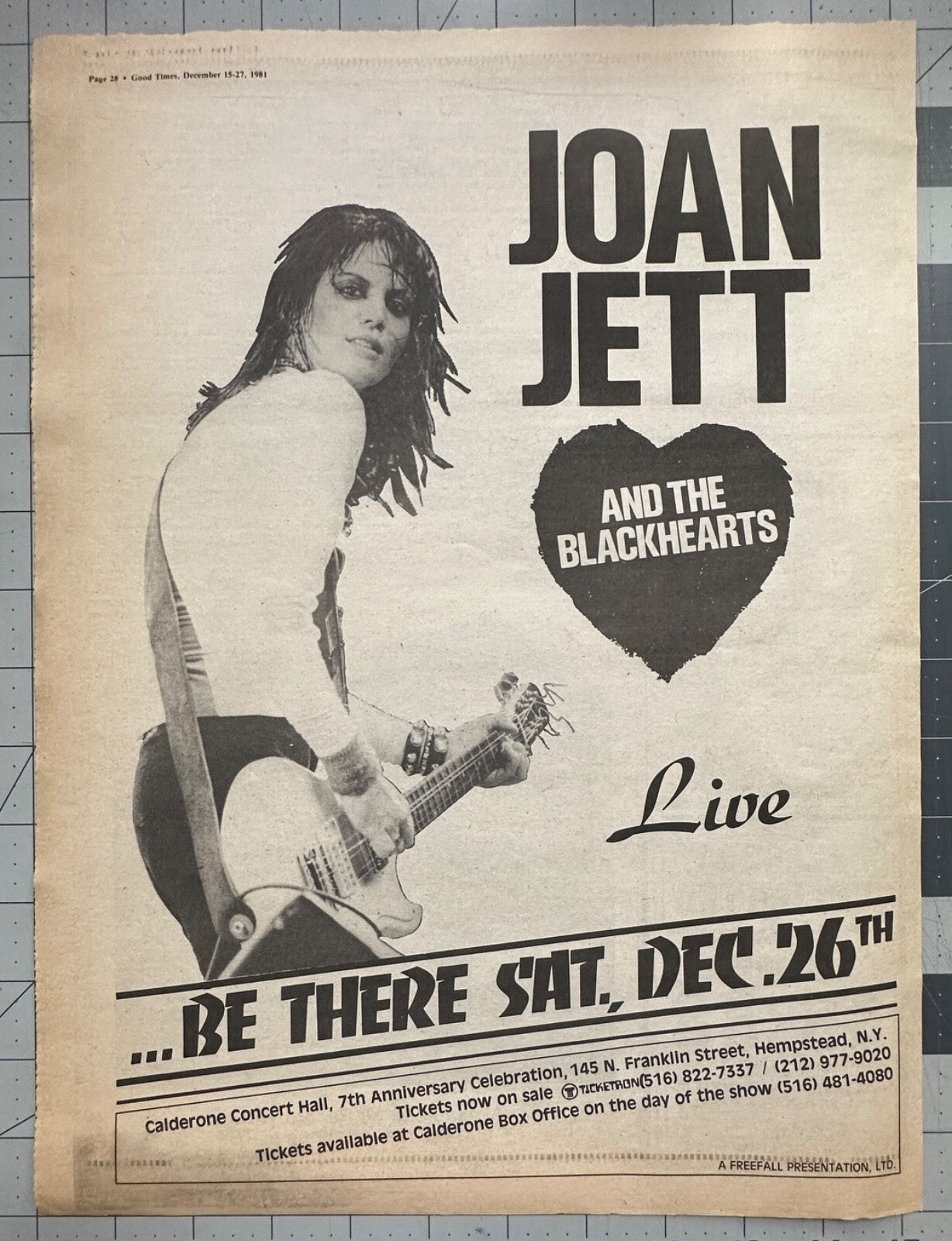 Joan Jett - Original Concert Ad - December 1981