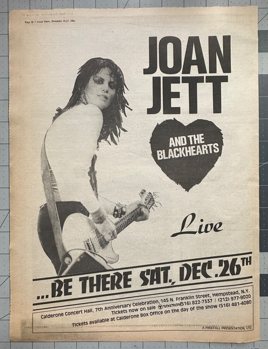 Joan Jett - Original Concert Ad - December 1981