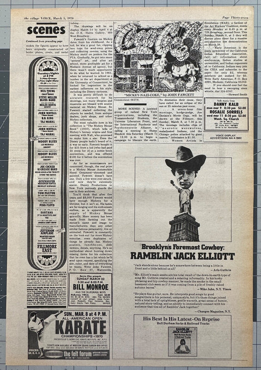 Neil Young, Miles Davis, Ramblin' Jack, Pink Floyd,  Santana, YES and others - Concert Listing Ad - Fillmore East - March 1970