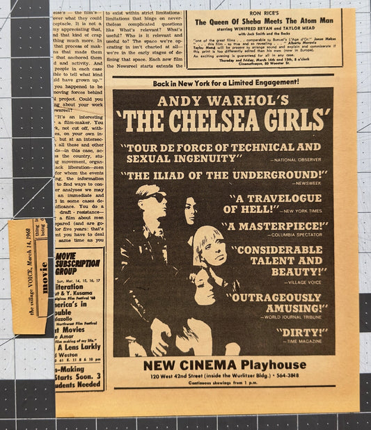 Andy Warhol’s ‘Chelsea Girls’ - Original Ad - March 1968