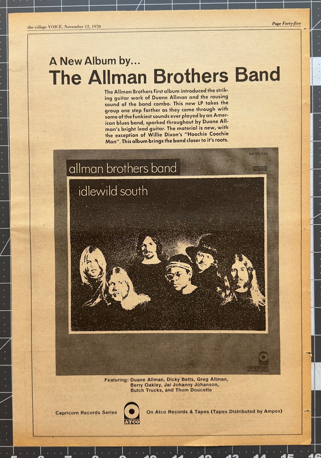 Allman Brothers Band - “Idlewild South” Original LP Album Release Ad - September 1970