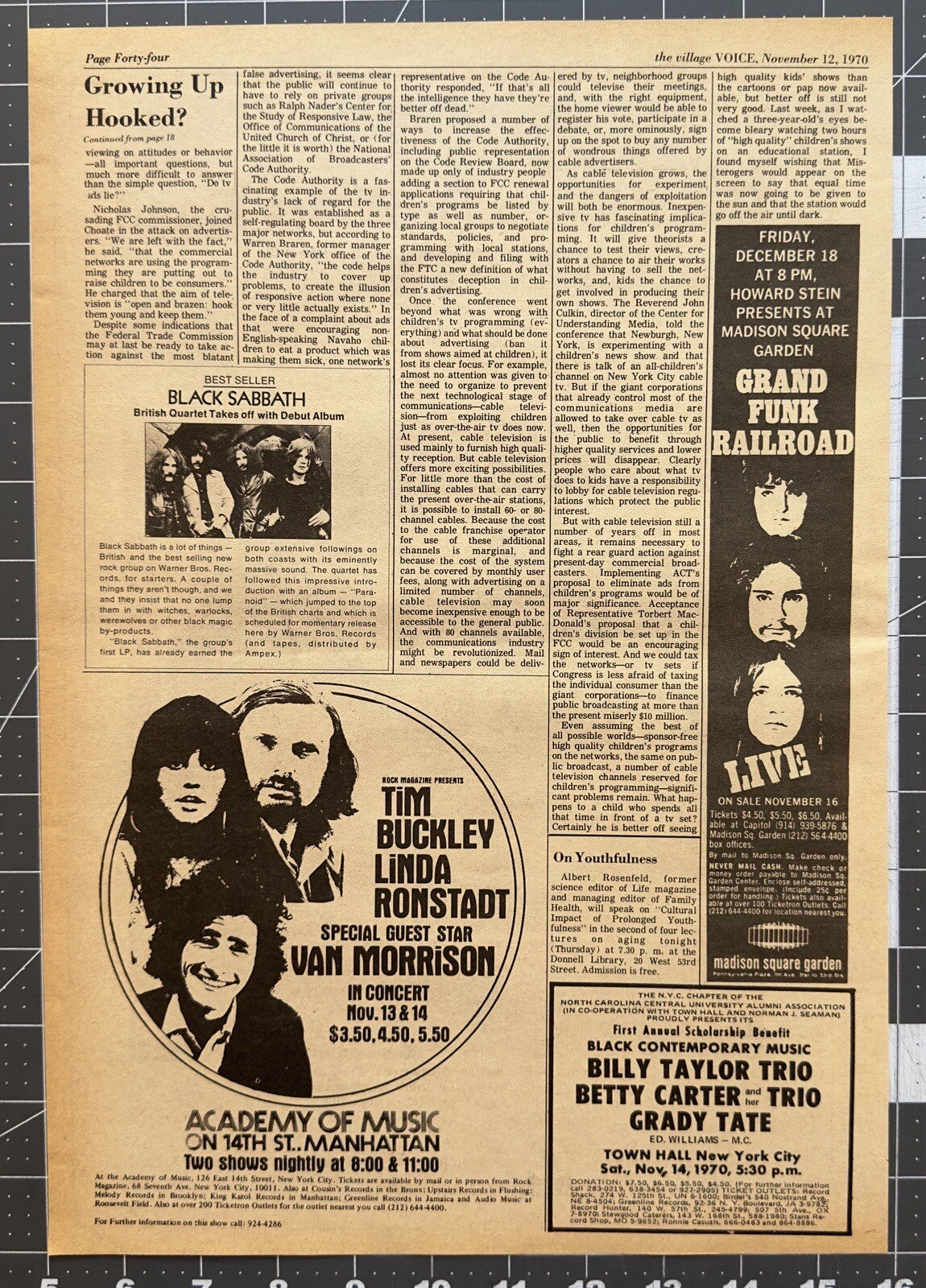 Van Morrison,  Linda Ronstadt, Tim Buckley - Original Concert Ad - November 1970 - with Black Sabbath