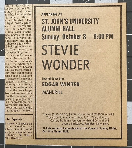Stevie Wonder - Original Concert Ad - 1972 October 8 - Talking Book