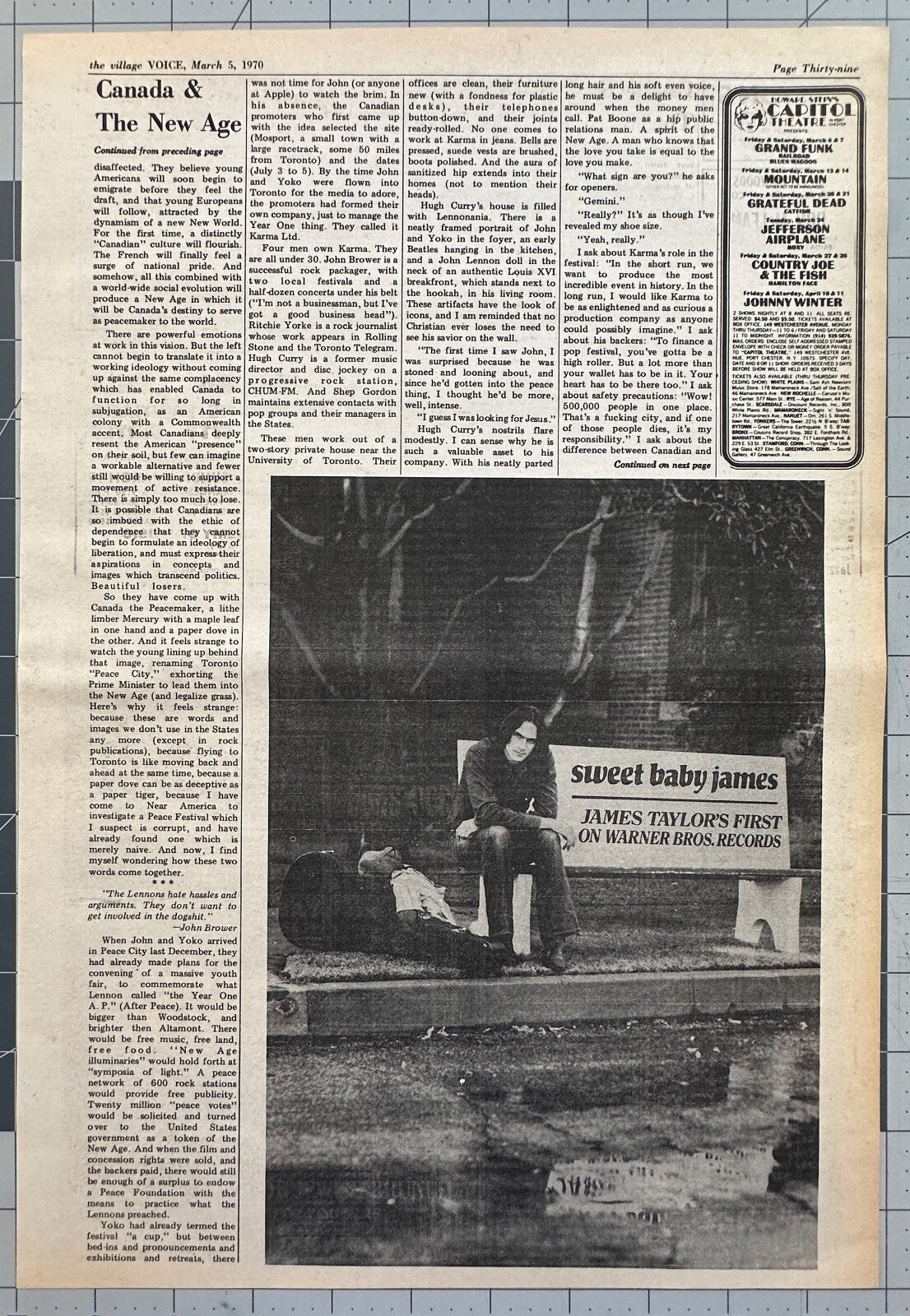 James Taylor ”Sweet Baby James” - Original LP Album Release Ad - March 1970