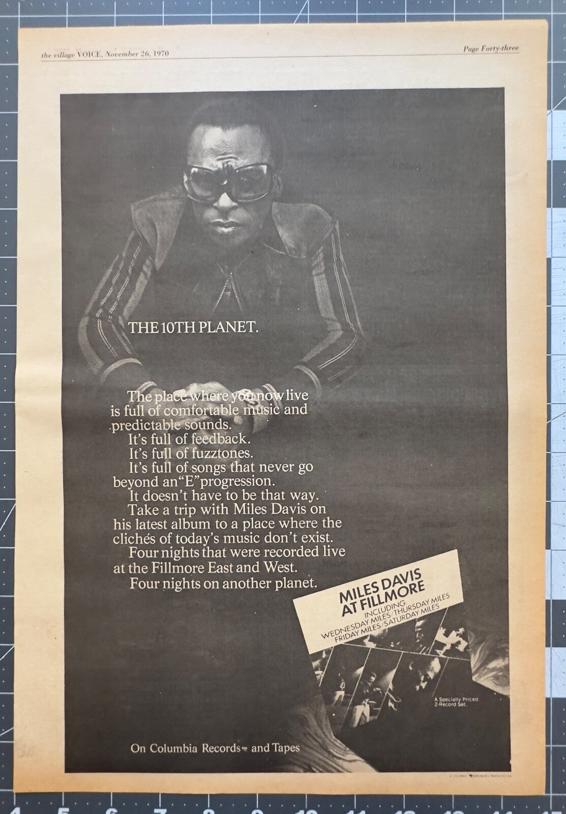 Miles Davis “At Fillmore” - Original Album Release Ad - November 1970