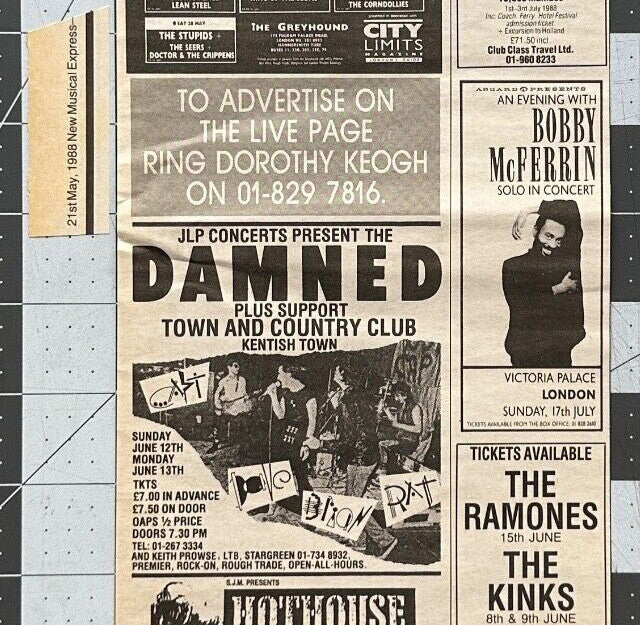 The Damned, John Martyn, Skinny Puppy - Original Concert Ad - May June 1988 - UK