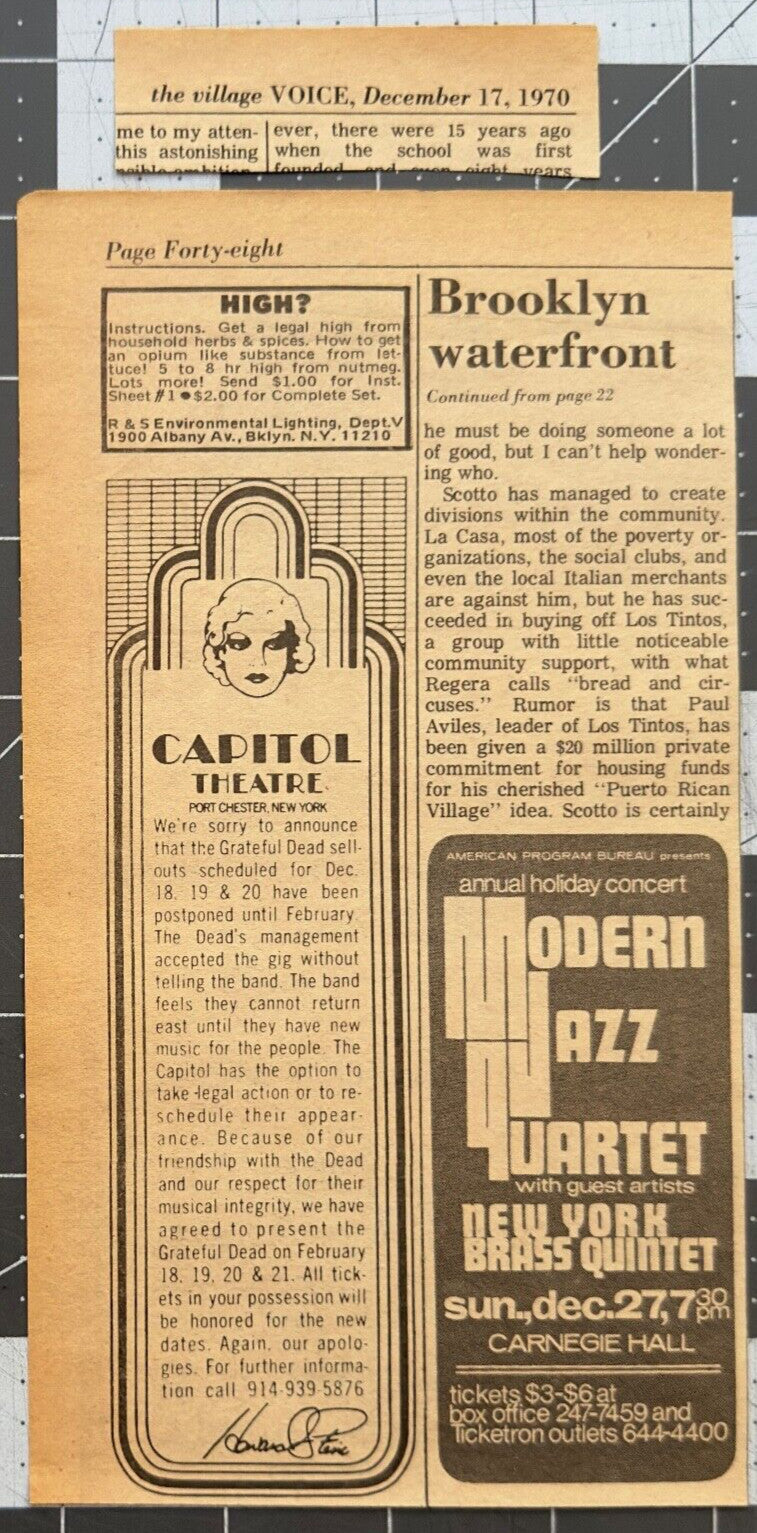 Grateful Dead - TWO Original Concert Ads - CANCELLED CHRISTMAS SHOWS - December 1970