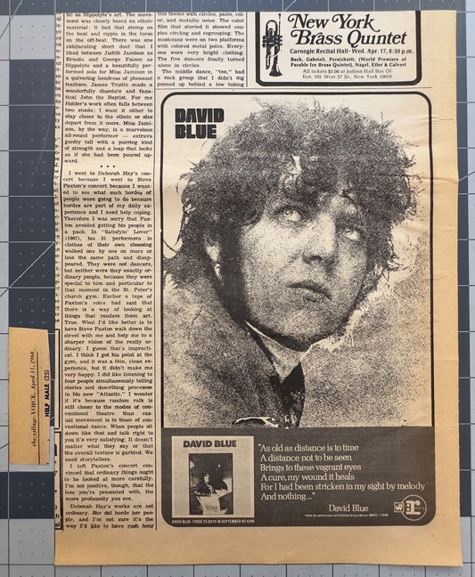 David Blue - Original LP Album Release Ad - April 1968