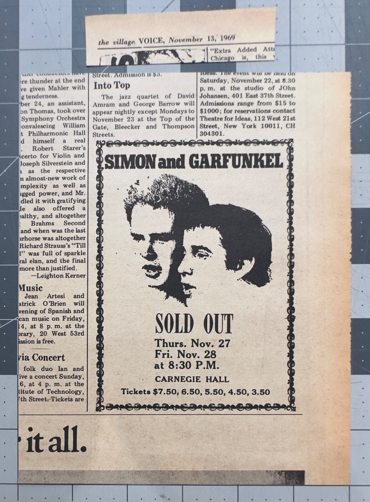 Simon & Garfunkel - Original Concert Ad November 1969 - Carnegie Hall