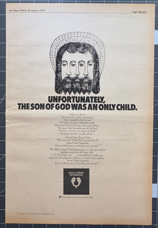 Jesus Christ Superstar - Original LP Album Release Ad - December 1970