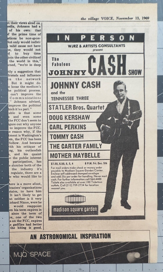 Johnny Cash - Original Concert Ad - November 1969