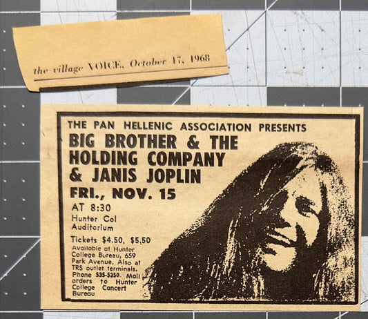 Janis Joplin - Original Concert Ad - October 1968 - Hunter College