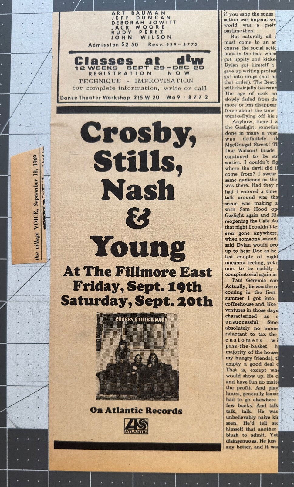 Crosby, Stills, Nash & Young Original Concert Ad - September 19-20 1969 - Fillmore East