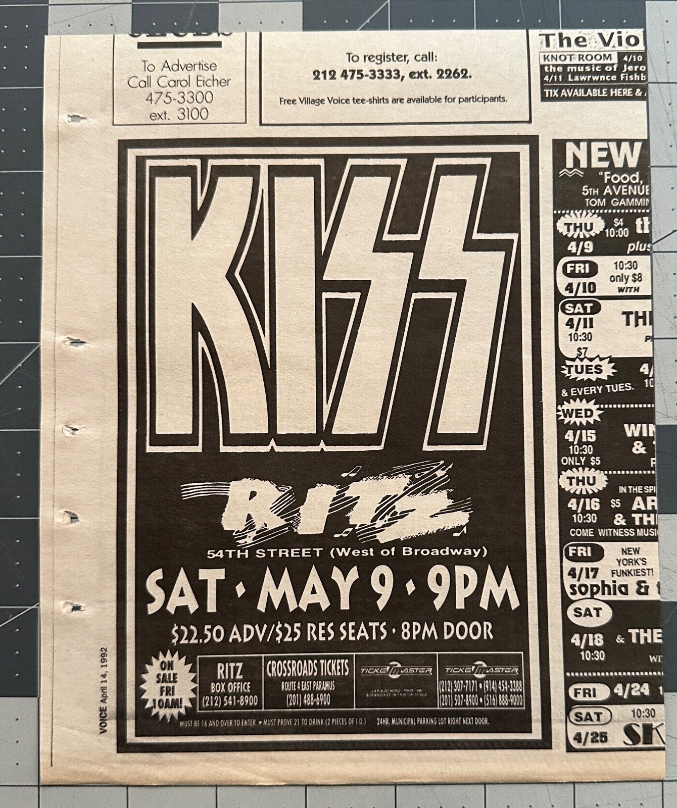 Kiss - Original Concert Ad - The Ritz NYC - May 9, 1992