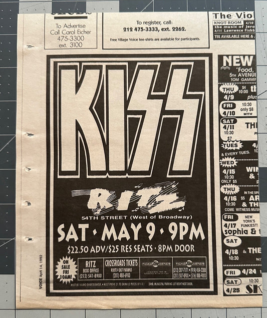 Kiss - Original Concert Ad - The Ritz NYC - May 9, 1992