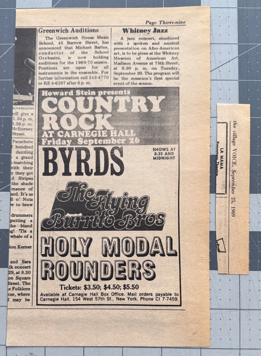 The Byrds, The Flying Burrito Brothers - Original Concert Ad - September 1969